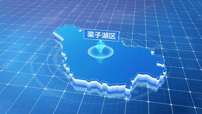 梁子湖区蓝色科技定位区域三维玻璃地图