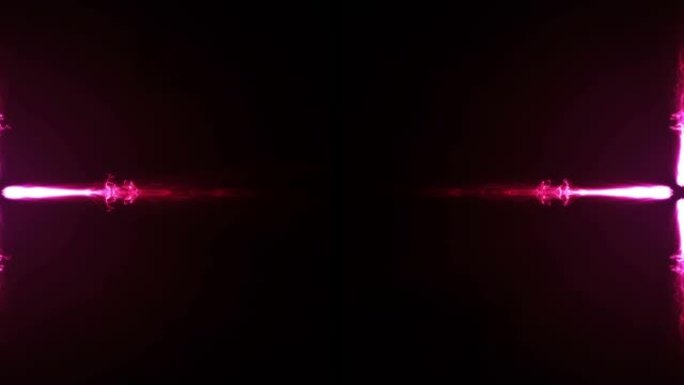 黑色上发光的粉红色能量电流从中心向左和向右移动的动画
