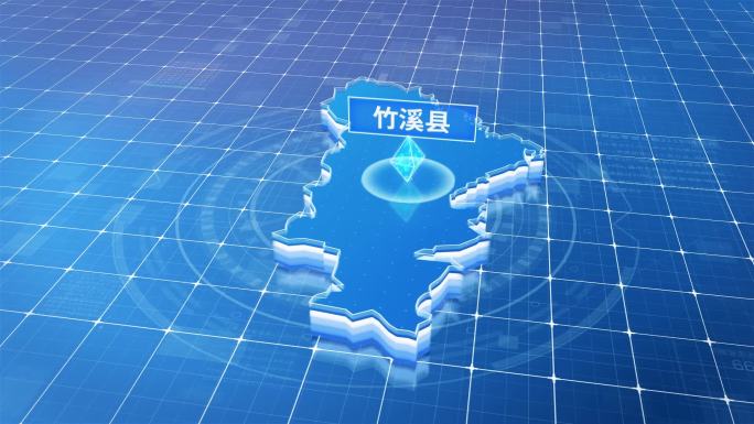 竹溪县蓝白色科技定位区域三维玻璃地图