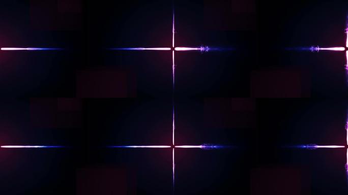 黑色上发光的粉红色能量电流从中心向左和向右移动的动画