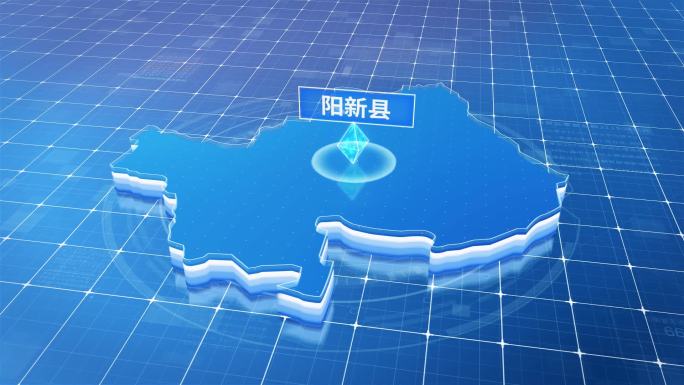 阳新县蓝白色科技定位区域三维玻璃地图