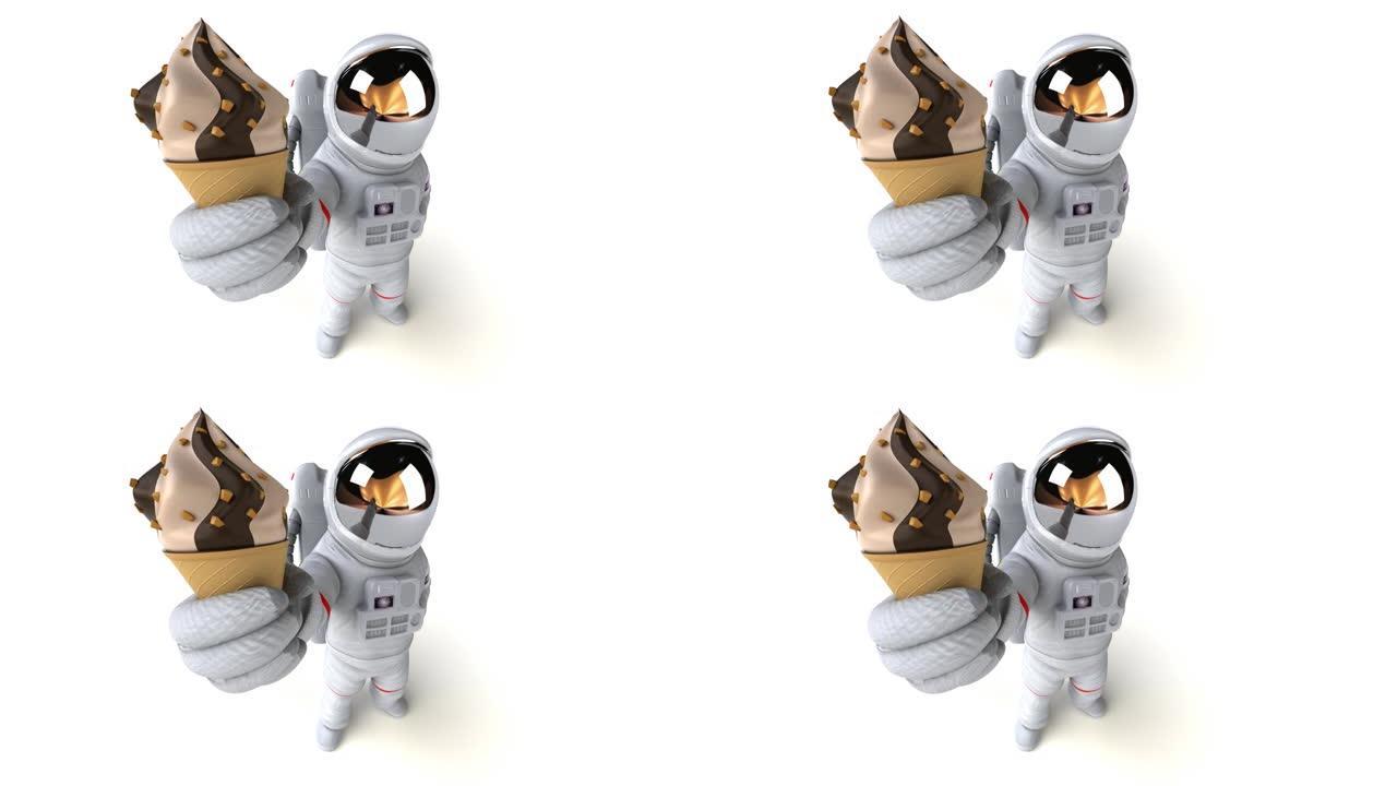 有趣的3D卡通宇航员与冰淇淋