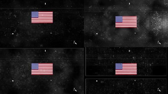 动画的美国国旗和干涉在黑色背景