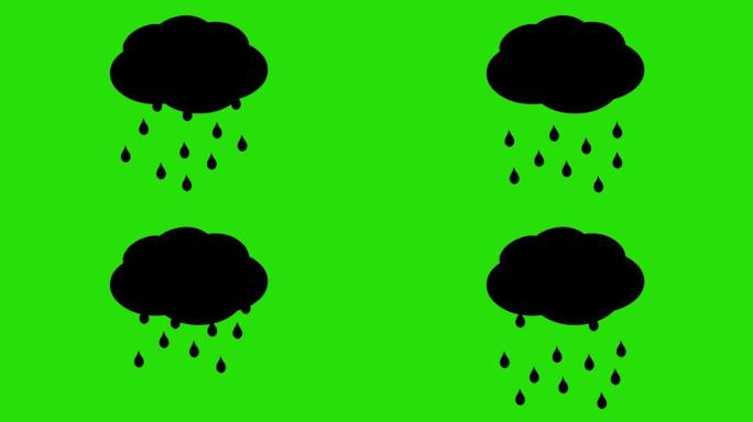 带有绿色色度背景的雨云剪影的循环动画