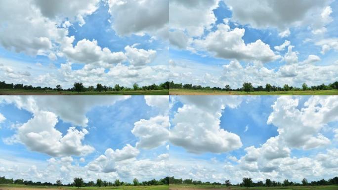 在天空中移动的云在农场美丽的自然，时间流逝