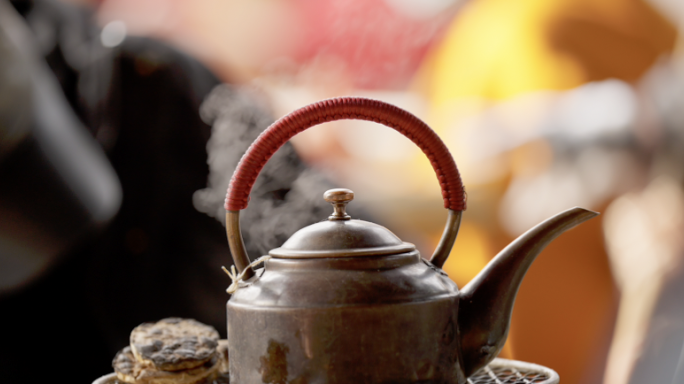 暖冬公园围炉煮茶素材特写4K