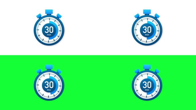 30分钟，秒表图标。平面样式的秒表图标。运动图形。