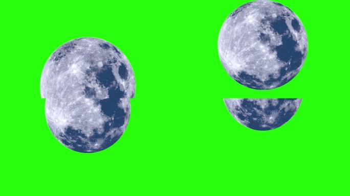 绿色背景上巨大的满月升起的动画。