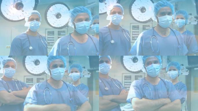 在医院戴口罩的外科医生身上发光的动画