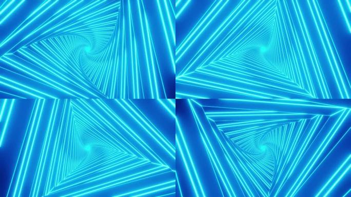 环形三角隧道纺丝。蓝色4k渲染