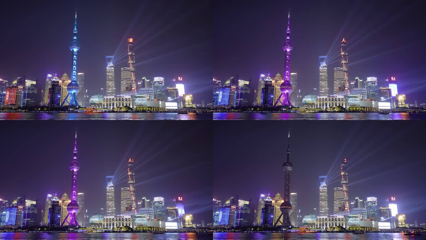 上海陆家嘴夜景灯光秀射灯4K