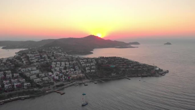 空中海日落山