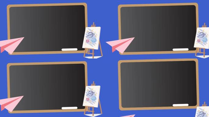 蓝底黑板和学校项目图标的动画