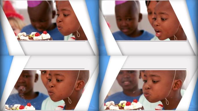 生日派对上带生日蛋糕的儿童框架动画