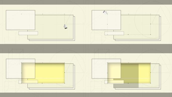 米色背景上带有复制空间矩形的光标切割椭圆形面板动画