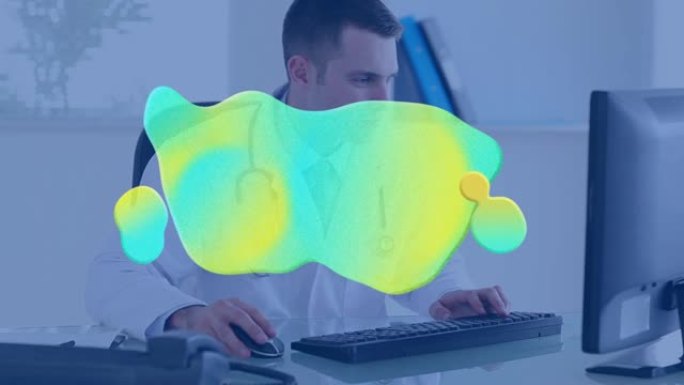 使用计算机对医生进行蓝色和黄色染色的动画