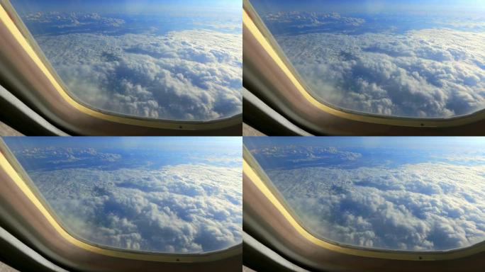 飞行过程中飞机窗口中的云