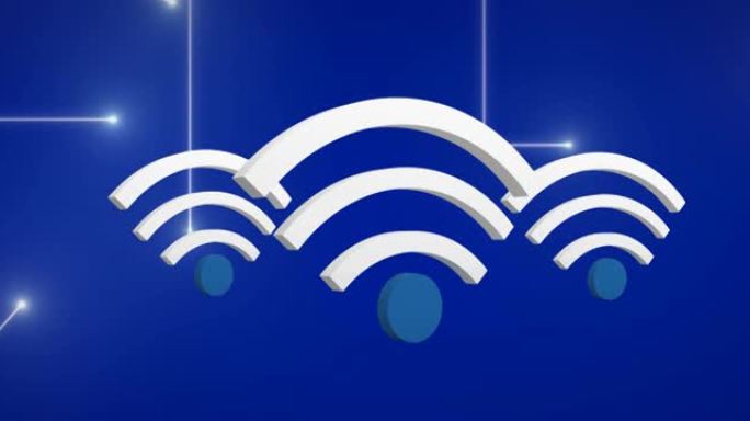 wifi数字图标飞越蓝色背景的动画