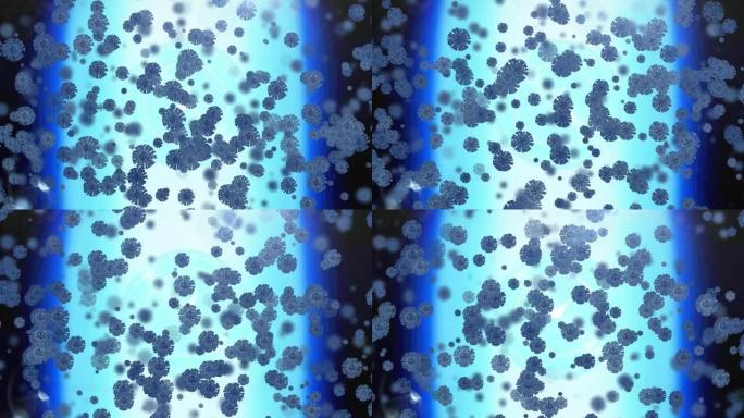 蓝色背景上covid 19细胞的动画