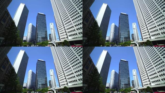 仰望新宿摩天大楼区的建筑物