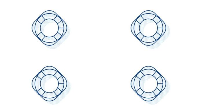 救生圈图标，救援人员拯救溺水人员的设备。运动图形。