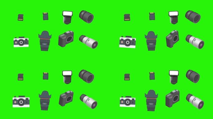 摄影小工具设备动画，绿屏色键，图形源元素