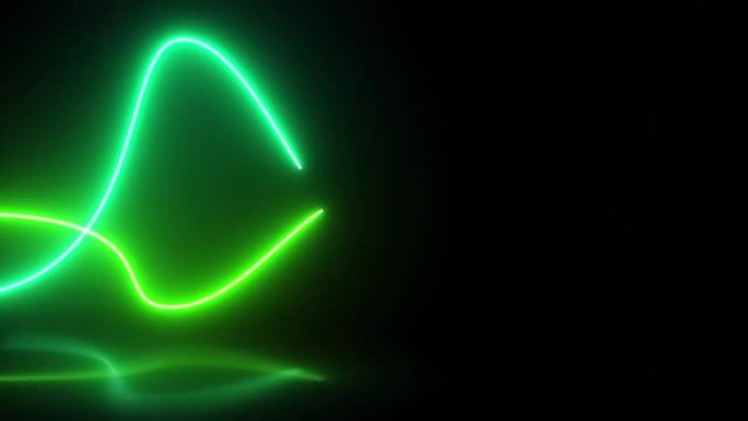 霓虹灯线向前移动和闪烁-发光线-绿色条纹-4k抽象绿色霓虹灯波线背景-波过渡-黑色背景上的彩色波-流
