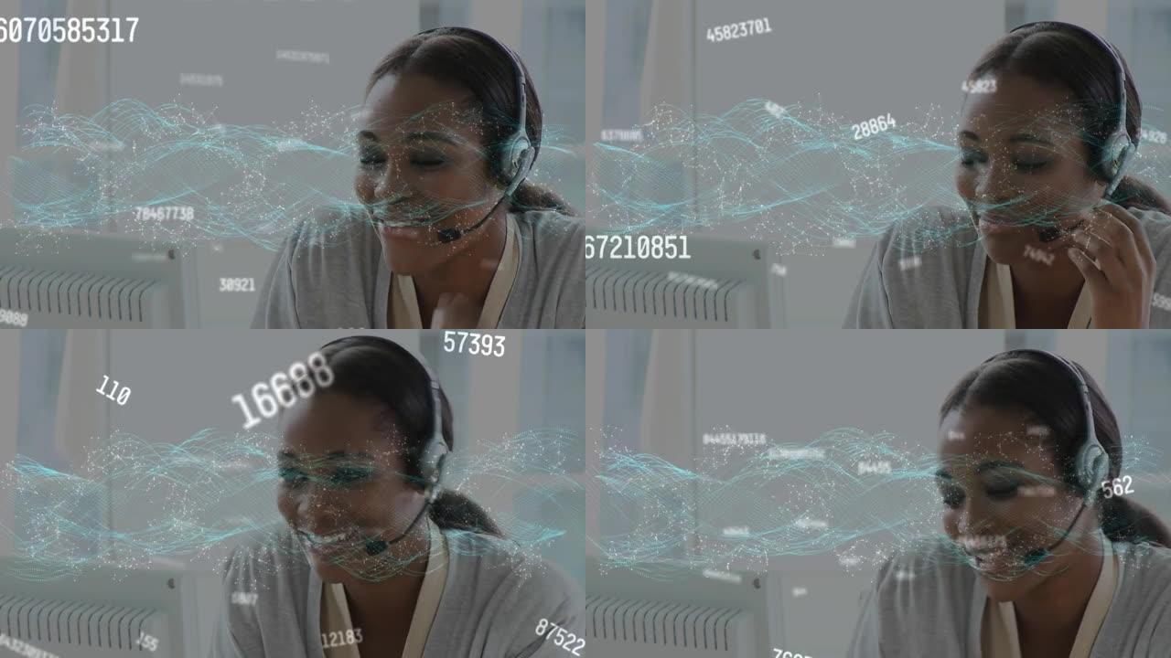 办公室带耳机的女商人网络连接动画