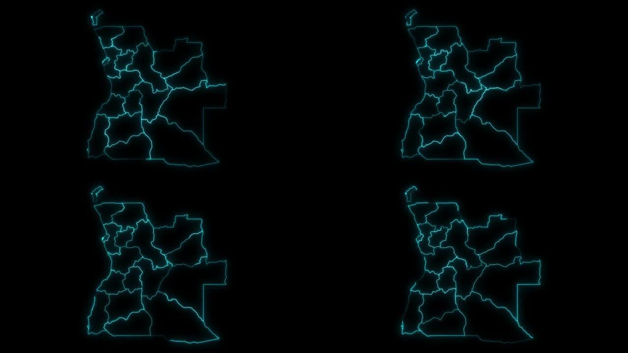 安哥拉带省份的动画轮廓地图