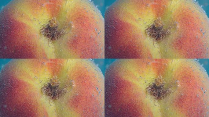 水蜜桃下特写宏观，选择性聚焦。概念水果饮食
