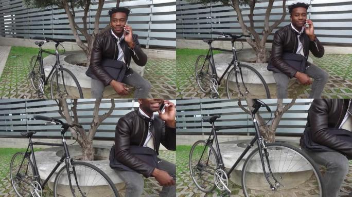 年轻的非洲商人骑自行车