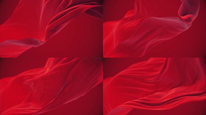 4k红色波浪形丝织物在风，无缝挥舞旗布环背景。