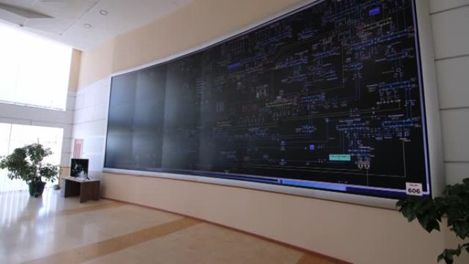 控制办公室墙上有数据的大屏幕运动