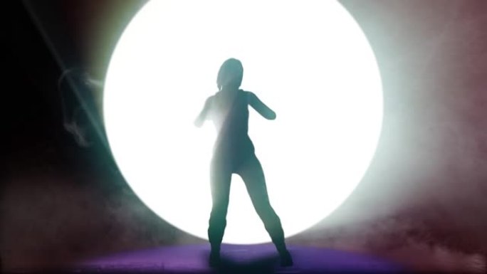 灯光舞台上的3D动画剪影嘻哈舞者