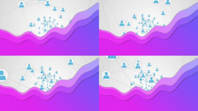 带有图标和紫色形状的连接网络动画