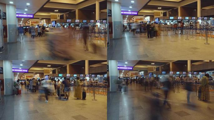 泰国机场离境处拥挤的旅客