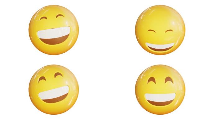 动画快乐表情符号。表情股票视频。3d渲染。无缝循环。孤立的背景。