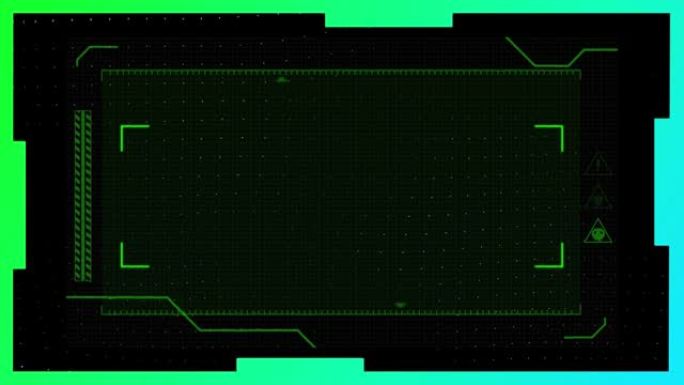 绿色矩形示波器在黑色背景上移动的动画，带有绿色和白色线条