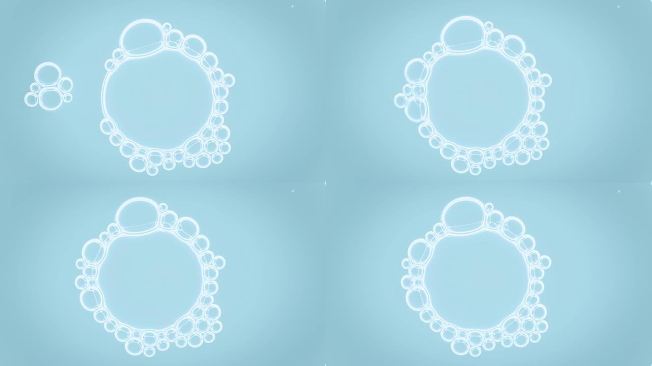 五个白色小肥皂泡与小气泡结合在一起