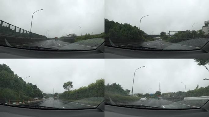 在雨中行驶驾车开车第一视角