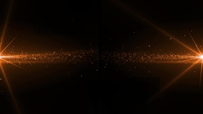 黑色上发光的橙色粒子从左右移动到中心的动画