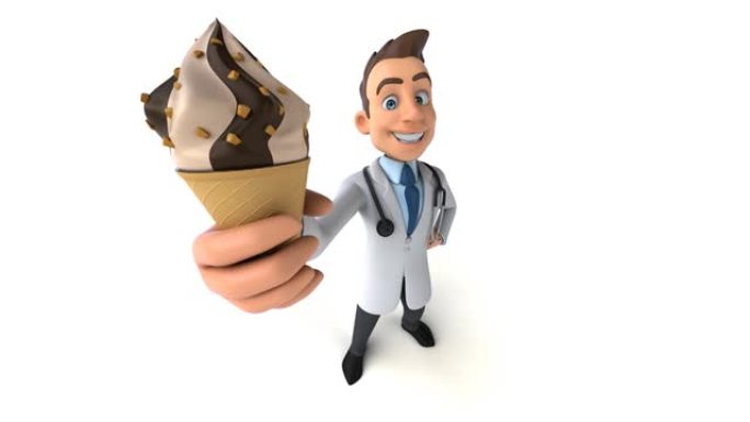 有趣的3D卡通医生与冰淇淋