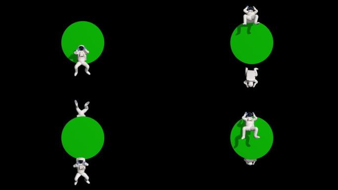 宇航员绕着一块空白的绿色圆板旋转，并留有文字空间