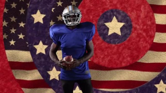 美国足球运动员在美国国旗图案和色圈上的动画