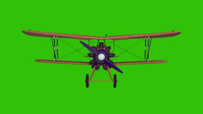 动画螺旋桨飞机。逼真的物理动画。绿屏镜头