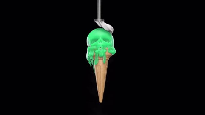 带有alpha通道的带有烟雾的头骨形式的绿色融化冰淇淋