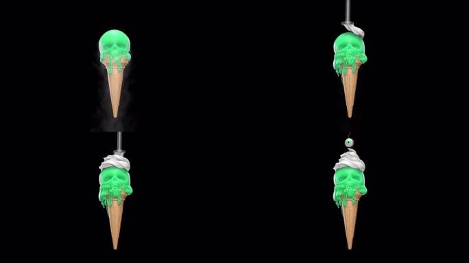 带有alpha通道的带有烟雾的头骨形式的绿色融化冰淇淋