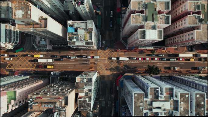 真4K航拍城市鸟瞰,香港街景,车水马龙