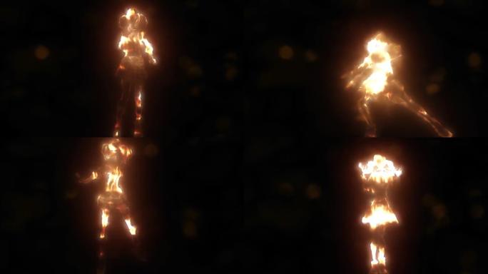 跳舞的韩国流行女孩粒子火-3D插图