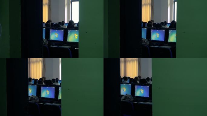 学生上课 计算机课 教室外偷看 学校机房